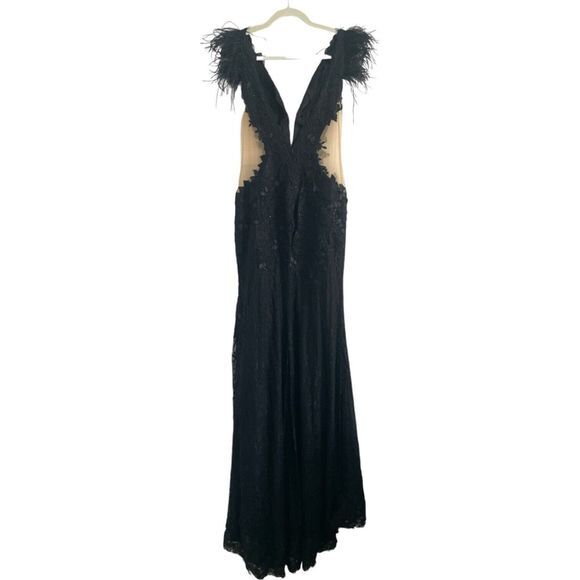 Mac Duggal 67782 Feather Cap Sleeve Lace Floral Applique Embellished Gown SIze 6 - Picture 8 of 14